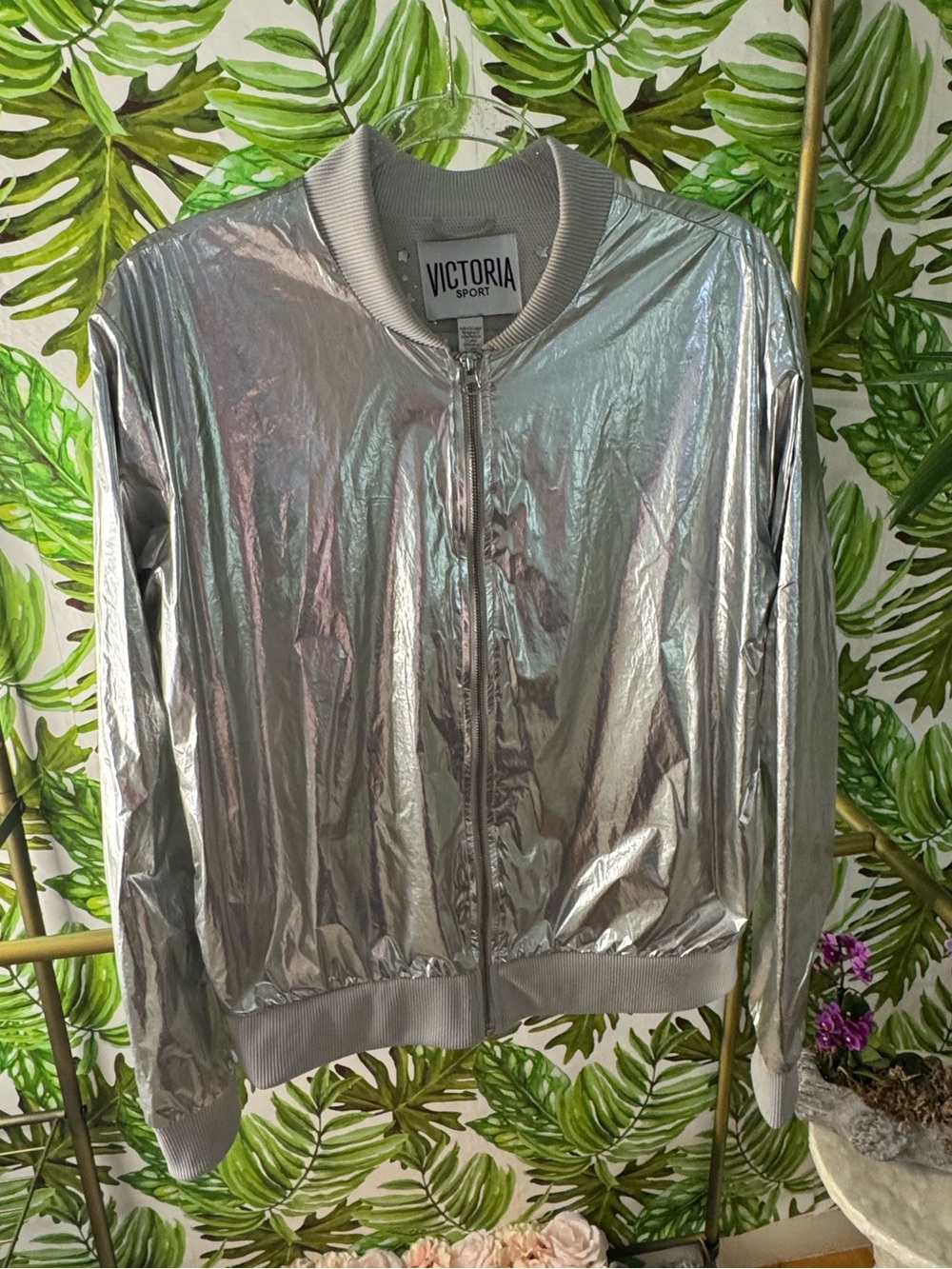 Victoria's Secret Iridescent Silver Bomber Jacket